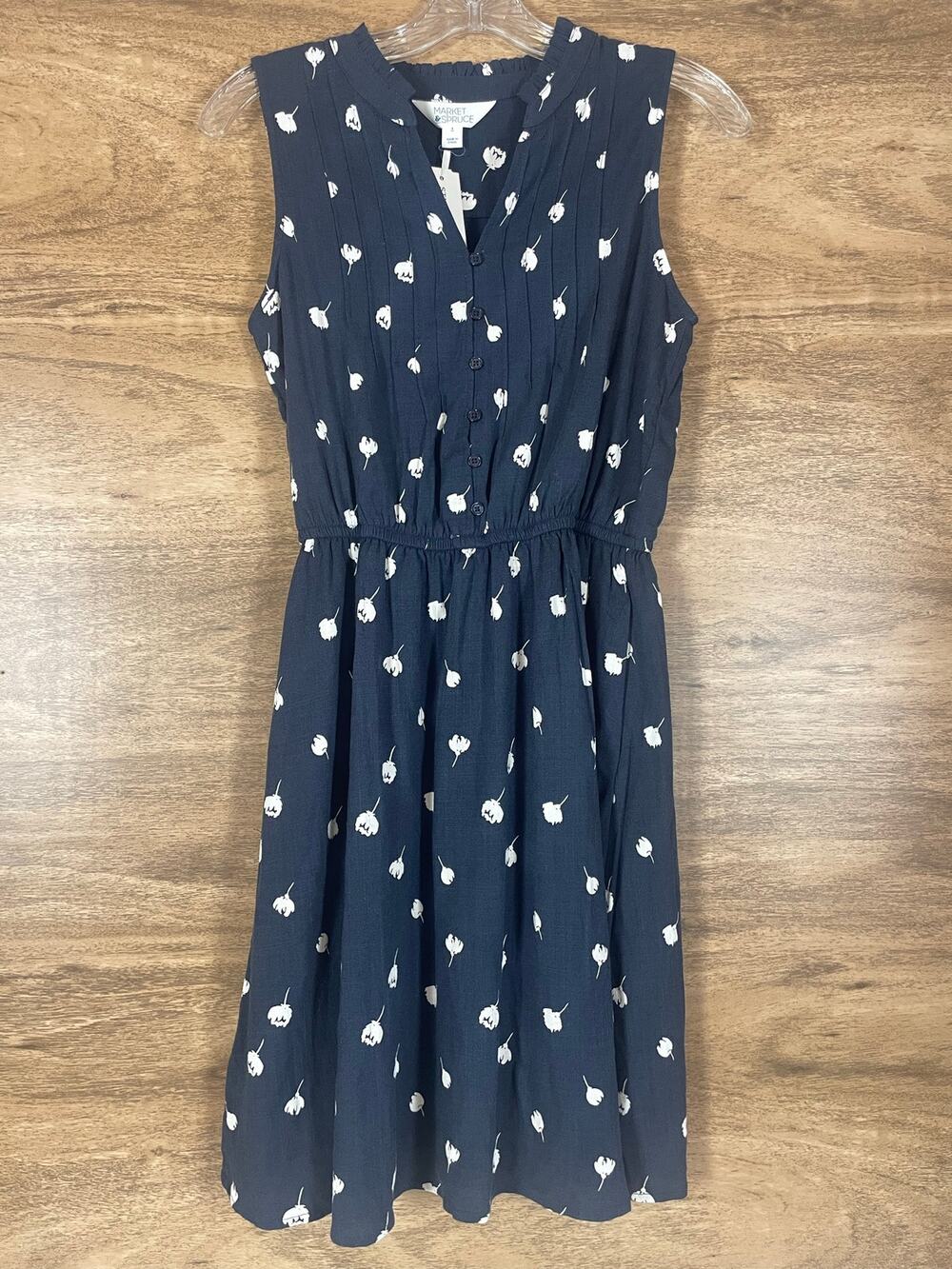 Market & Spruce Avila Dress Small Indigo Floral Sleeveless Fit and Flare NWT